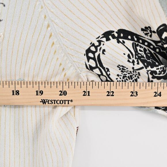 Vtg ALBERTO MAKALI Cardigan Womens Sz L Ivory Tropical Print V Neck Full Zip Y2k - Picture 3 of 10